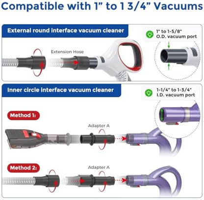 Dog Hair Grooming Brush Vacuum Attachment for 1" to 1-3/4" Various Size Vacuum Cleaners, Pet Shedding Tool with Extension Hose, Adapter and Storage Bag