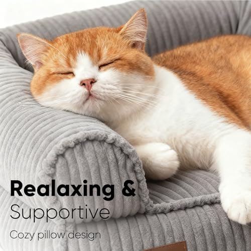 FUKUMARU Dog Couch Bed, Corduroy Cozy Cat Bed, Waterproof, Washable Cover