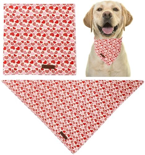Valentine’s Dog Bandana, UP URARA PUP Valentine Triangle Bid Scarf for Girl Boy Small Medium Dogs or Cats, Adorable Puppy Wedding & Valentine’s Bandana, Cute Soft Cotton Pet Kerchief, S