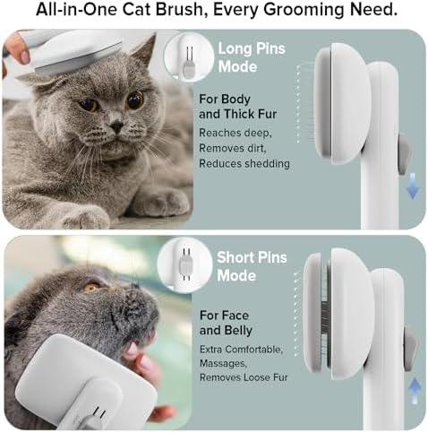 Cat Brush for Shedding, 2 Pcs Industry-First Adjustable Cat Brushes for Indoor Cats, Self-Cleaning Slicker brush, 264 Skin-Friendly Needles for Long or Short Haired Dogs, Perfect for Deshedding