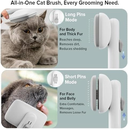 Cat Brush for Shedding, Industry-First Adjustable Cat Brushes for Indoor Cats, Self-Cleaning Slicker brush, 264 Skin-Friendly Needles for Long or Short Haired Dogs, Perfect for Deshedding & Massaging