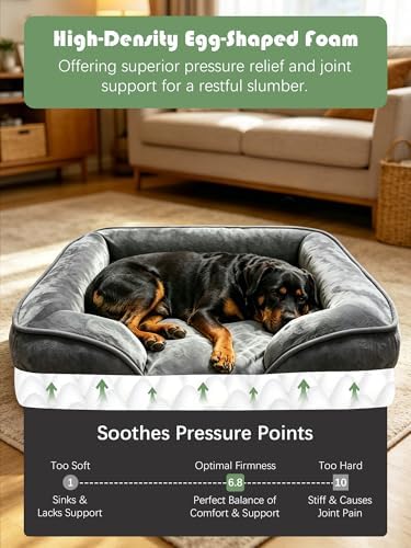 Spotted Play Orthopedic Dog Bed with Sides - Sofa Beds for Extra Large Dogs, Supportive Foam Pet Couch Bed with Washable Removable Cover, Waterproof Lining and Non-Slip Bottom, Dark Grey - XL
