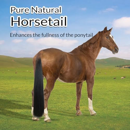 33.5 IN Long 1 LB Horse Tail Extension with Braided Horsehair Loop & Blunt Cut Bottom (Natural Black)