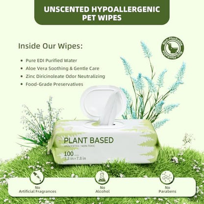 IMMHABI 600 Count Dog Wipes, Unscented Plant-Based Hypoallergenic Pet Wipes for Paws, Butt, and Anal Gland Care, Cleansing & Deodorizing for Puppies and Cats