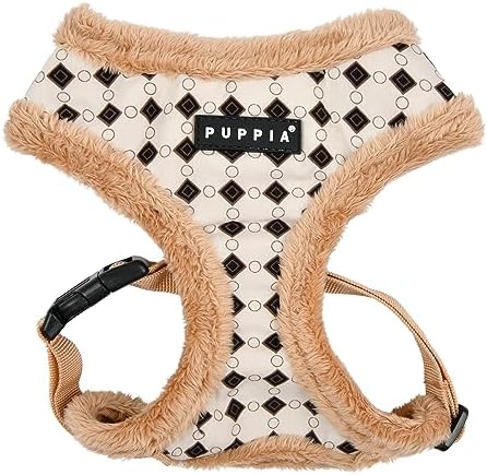 Puppia Jace Dog Harness Over-The-Head Warm Winter Diamond Pattern Adjustable Chest for Small and Medium Dog, Beige, Large