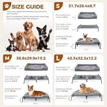Lekereise Cooling Elevated Dog Bed for Large Dogs, Portable Indoor & Outdoor Raised Dog Bed with Breathable Mesh,Pet Hammock Cots with Removable Dog Beds