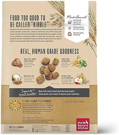 The Honest Kitchen Whole Grain Beef, Oat & Superfoods Whole Food Clusters, Vet Crafted Human Grade Dry Dog Food, Healthy Nutrition for Skin, Coat, Digestion & Overall Health, Trial Size, 1 lb Bag