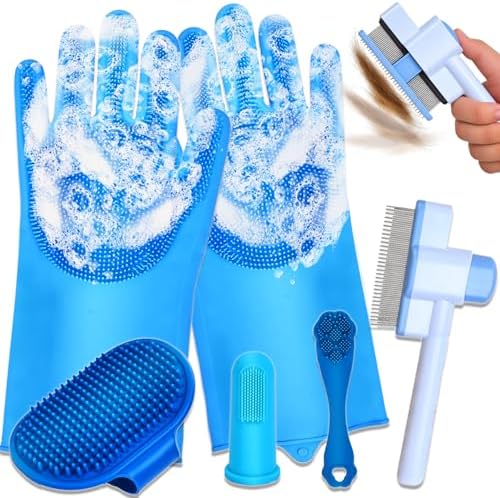 nooepc 6PCS Dog Washing Gloves Pet Grooming Gloves Dog Bath Supplies Dog Bath Brush Silicone Gloves for Dogs and Cats Bathing Dog Comb Dog Toothbrush