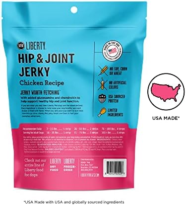BIXBI Liberty Hip & Joint Support Chicken Jerky Dog Treats, 5 oz - USA Made Grain Free - Glucosamine, Chondroitin for Dogs - Antioxidant Rich, No Fillers