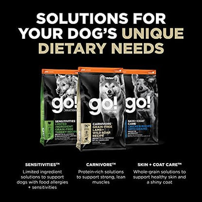 Go! Solutions Carnivore Lamb + Wild Boar Grain-Free Dry Dog Food, Our Highest-Protein Kibble Made with Real Meat, Pumpkin & Probiotics for Good Digestion, for Puppies, Adults & Seniors, 22 lb Bag