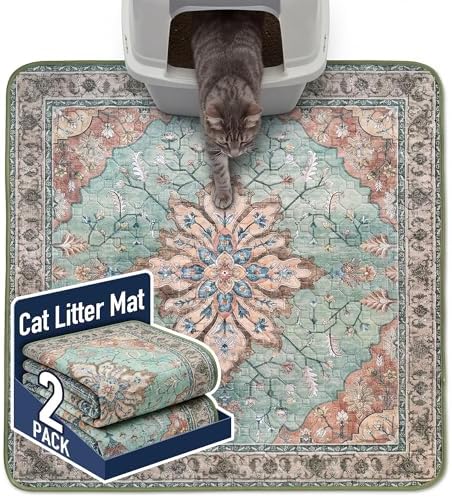 Hompet Cat Litter Mat 2 Pack, 36x36 Large Machine Washable Trapping Mats for Cats, Super Absorbent & Urine-Proof Cat Litter Box Mat for Floor, Waterproof & Non Slip Kitty Litter Rug
