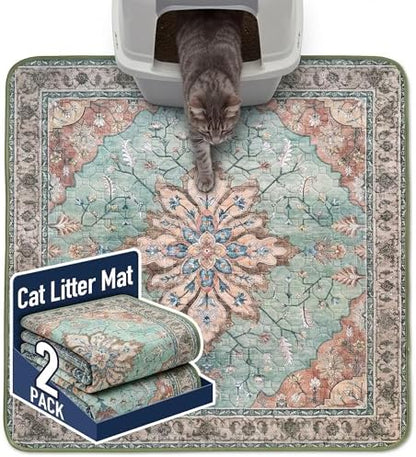 Hompet Cat Litter Mat 2 Pack, 36x36 Large Machine Washable Trapping Mats for Cats, Super Absorbent & Urine-Proof Cat Litter Box Mat for Floor, Waterproof & Non Slip Kitty Litter Rug