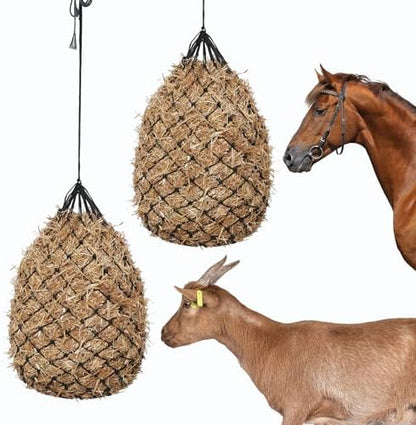 Slow Feed Hay Nets for Horses, 2 Pack, 40 Inch, 2 Inch Holes,Black