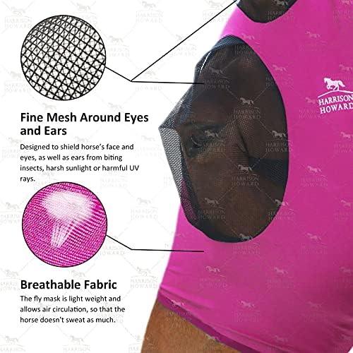 Harrison Howard Super Comfort Stretchy Fly Mask Large Eye Space with UV Protection Soft on Skin with Breathability Rose Pink XL Extra Full Size