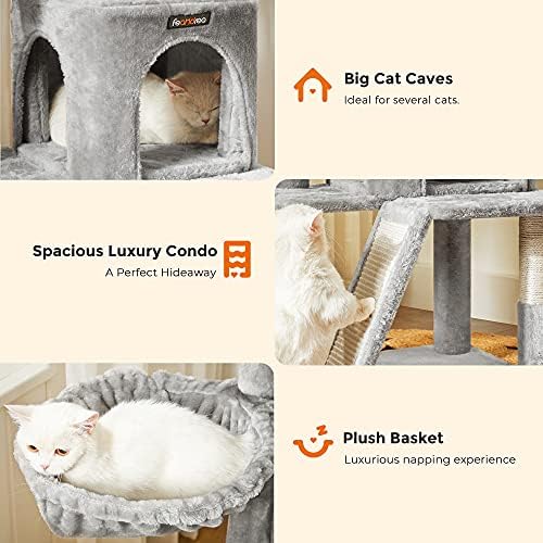 Feandrea Cat Tree, 37.8-Inch Tall Cat Tower, Multi-Level Condo, Light Gray