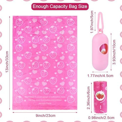 300 Count Leak Proof Pink Scented Dog Poop Bags Rolls with Dispenser