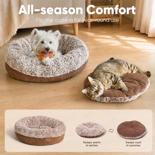 FUKUMARU Extra Thick Plush Dog Bed, Calming Donut, Anti-Anxiety & Washable