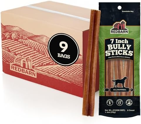 Redbarn Pet Products 7" Bully Sticks for Dogs, 3-Count, Pack of 9