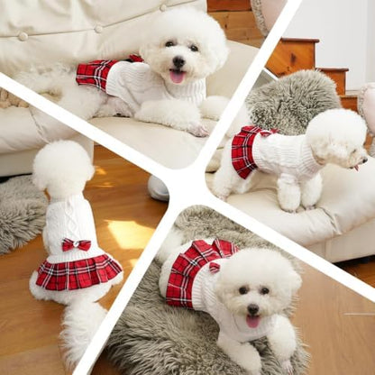 YUDODO 2 Pack Small Dog Sweater Dress with Bowtie Turtleneck - Pet Clothes