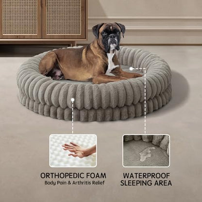 BALANCE Luxury Donut Dog Bed, 43 Inches Round Dog Beds Large Sized Dogs Washable, Orthopedic Calming Dogs Bed for Pets with Anti-Slip Bottom, Oatmeal