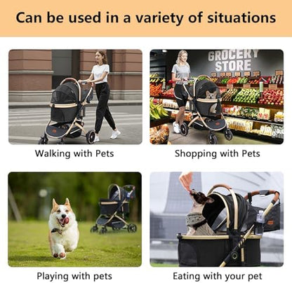 Pettingzoo Dog Stroller with Removable Carrier Foldable Pet Stroller,60 lbs
