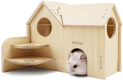 Hamster House,Tiny House with Slide House, Double-Decker Hut,Hamster Cage Accessories,Small Animal Habitat Decor for Hamster