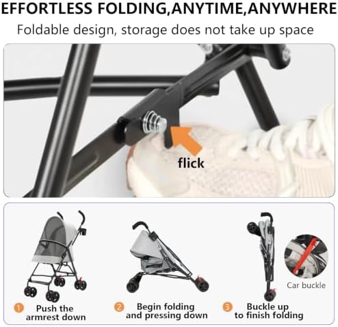 Cat Stroller Foldable Lightweight for Small Dogs Cats 0-15 lbs,Gray