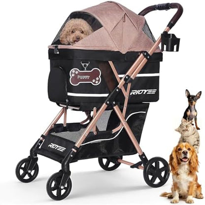 RIDYEE Foldable Dog Stroller for Small & Medium Dogs & Cats up to 33 lb