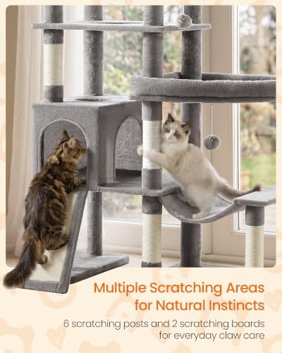Feandrea Large Cat Tree, 79.5" Tall Sturdy Cat Tower for Indoor, Dove Gray