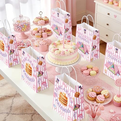 16Pcs Pancakes Pajamas Party Favor Bags Pink Slumber Brunch Goodie Bags