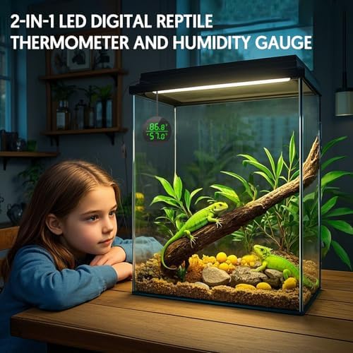 QZQ Reptile Thermometer and Humidity Gauge, Digital Display, Black