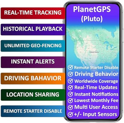 PlanetGPS (Pluto) - Wired GPS Tracker for Vehicles + Kill Switch (Remote Starter Disable) + PTO Monitoring for Tow Trucks - Subscription Required (Starting $5.00 / Month) Relay Included