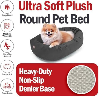 Majestic Pet 24 Inch Suede Calming Dog Bed Washable – Cozy Soft Round Dog Bed with Spine Support for Dogs to Rest Their Head - Fluffy Donut Dog Bed 24x19x7 (Inch) - Round Pet Bed Small – Gray (2025)
