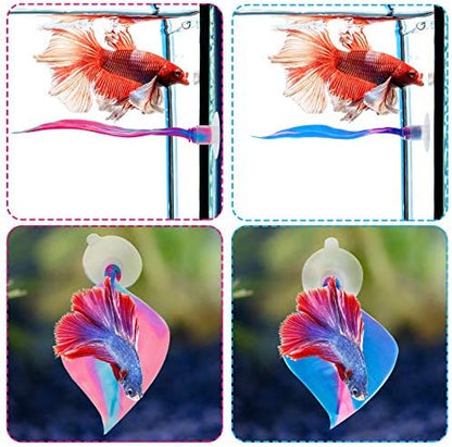 WILLBOND 2 Pcs Blue Pink Silicone Betta Fish Bed Leaf Hammock Betta Fish Tank Accessories Decorations for Aquarium Ornaments, Practical Resting Spot, Comfortable and Safe