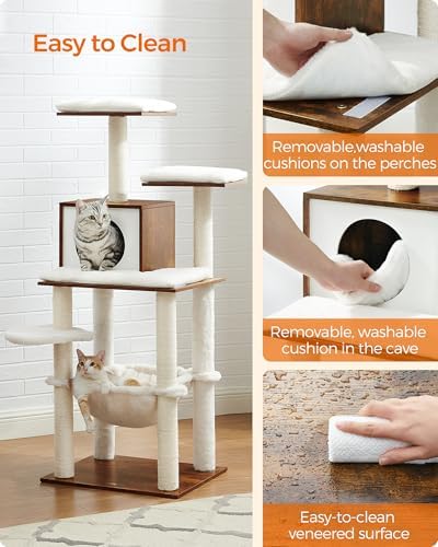 Feandrea Cat Tree, 56.3-Inch Contemporary Cat Tower, Multi-Level Condo