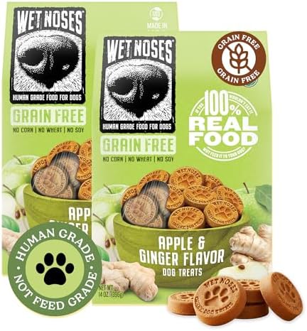 Wet Noses Organic Crunchy Dog Treats Grain Free – All-Natural, Human-Grade, Non-GMO, Healthy Training & Delicious Snacks for Dogs, for All Dog Sizes & Breeds – Apple Ginger, 14oz (2 Pack)