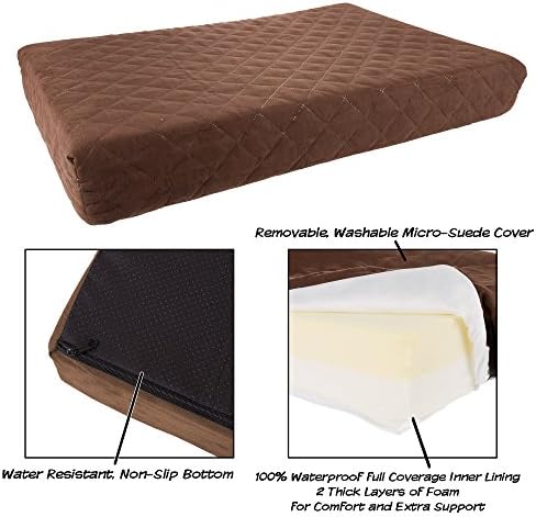 Waterproof Dog Bed - 2-Layer Memory Foam Pet Pad with Removable Machine Washable Cover - 30x21 Crate Mat for Dogs or Puppies by PETMAKER (Brown)