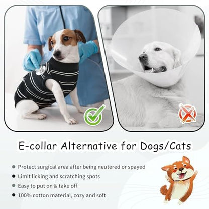 Kuoser Dog Surgery Recovery Suit, Soft Breathable Dog Recovery Suit for Female Spay Male Nueuter, Anti Licking Puppy Onesie Pet Surgical Suit for Dogs Abdominal Wounds Skin Disease, Black Strips S