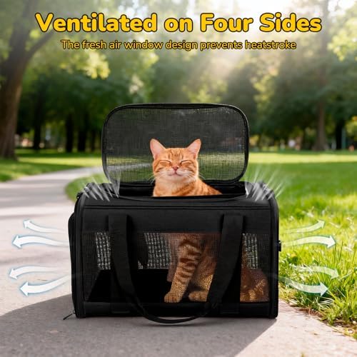 Hipubby Cat Carrier Dog Carrier for Pets Up to 16 Lbs, Soft-Sided Pet Travel Carrier for Cats and Small Dogs, Airline Approved Pet Carrying Case with Shoulder Strap & Removable Mat - Black