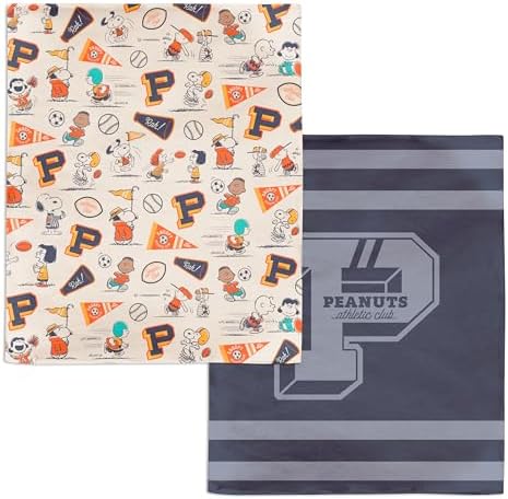 Hallmark Peanuts Plush Throw Blanket, Navy and Gray Stripes (50x60)