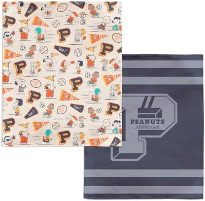Hallmark Peanuts Plush Throw Blanket, Navy and Gray Stripes (50x60)