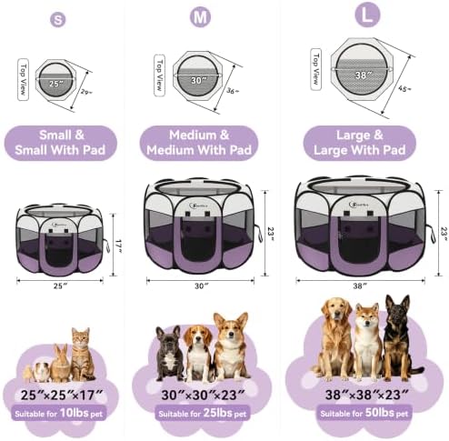 Siedihit Dog Cat Playpen Puppy Pet Crate Tent Cage (Light Purple,Small)