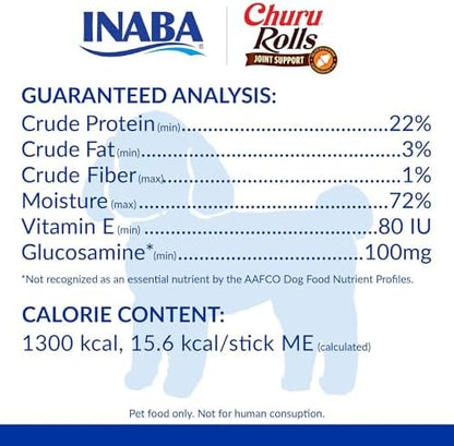 INABA Churu Rolls Joint Support for Dog, Functional Lickable Dog Treat with Taurine & Green Tea Extract, 1.26oz Each, 18 Tubes Total, Chicken with Salmon Recipe