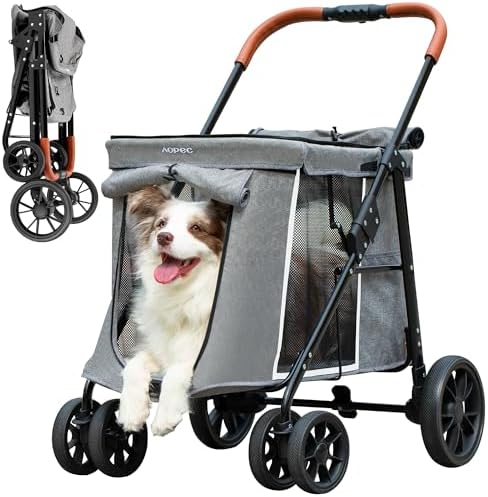 Medium Dog Stroller, Dual Entry One-Touch Folding,Small and Medium Pet Stroller,360° Rotating Front Wheels,80 lbs Weight Capacity for Outdoor Travel and Elderly Dogs - Gray