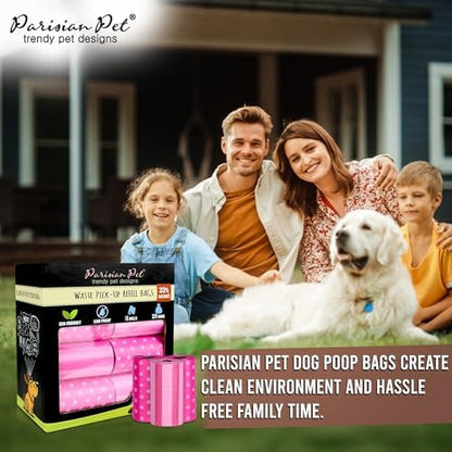 Parisian Pet Ecofriendly Dog Poop Bags Rolls - 320 Count Unscented Poop Bags For Dogs - Leakproof, Extra Thick, 16 Dog Waste Bags Refill Rolls - Stripes Dots Pink Doggie Poop Bags