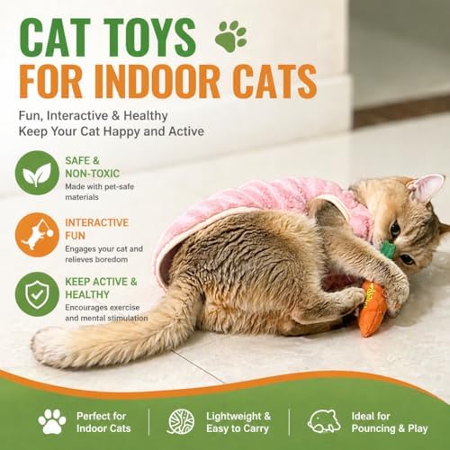 Cat Toys, Interactive Cat Toy for Indoor Cats, Soft and Durable Crinkle Sound Catnip Toys, Catnip Filled Mouse Cat Teething Chew Toy (Pack of 6)