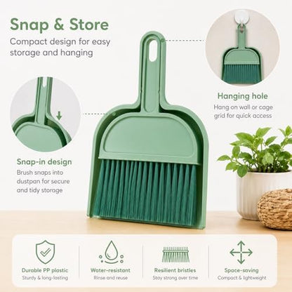Rypet Mini Dustpan & Brush Set for Small Pet Cage Cleaning – Compact Handheld Broom for Guinea Pig, Rabbit, Hamster Bedding & Sticky Messes, Space-Saving, Deep-Corner Cage Cleaner Tool
