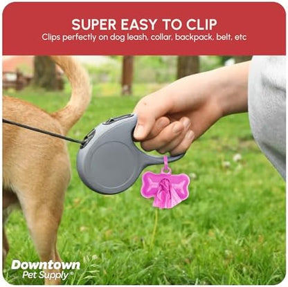 Downtown Pet Supply Poop Bags for Dogs with Dispenser, 180 Count - Leak-Proof Dog Waste Bags and Bone-Shaped Dog Poop Bags Holder for Leash - Pink, 12.5" x 8.5"