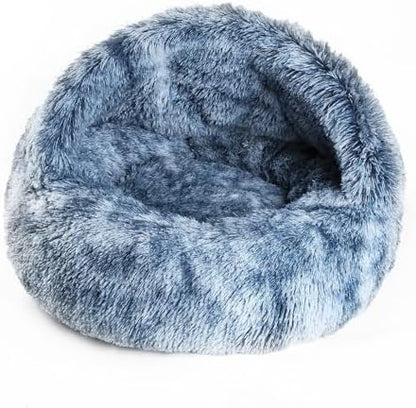 Calming Dog and Cat Cave Bed with Hooded Cover, Faux Fur, Round, Removable Washable, Anti-Slip, for Small Medium Pets (25")