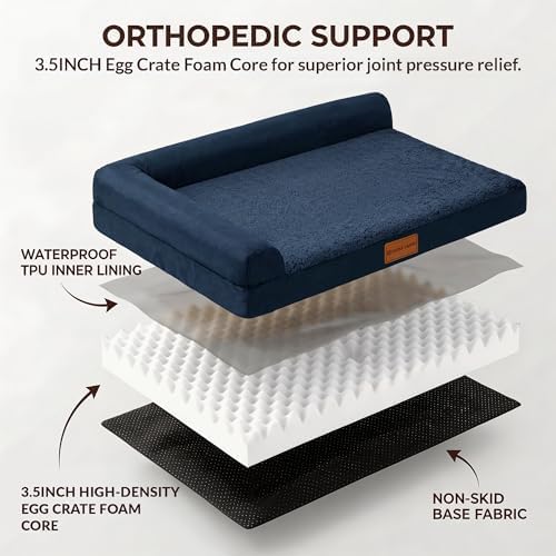 Patas Lague Orthopedic Large Dog Bed Washable Pet Sofa Bed 48X30 Navy Blue